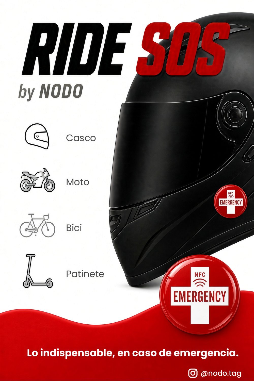 Casco negro con el tag RIDE SOS de emergencia NFC